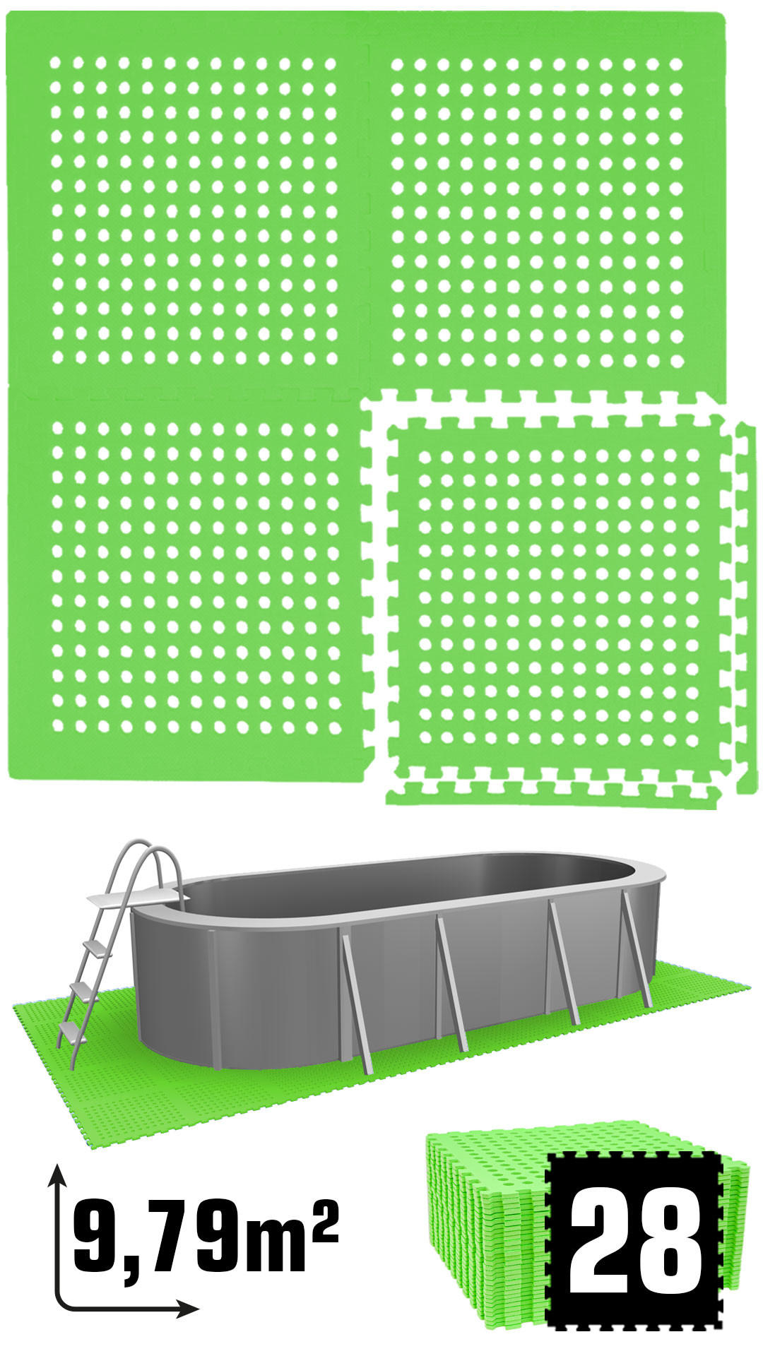 POOLMATTEN 9,8m² 28 EVA Matten 62 cm Grün - Grün, Kunststoff (62/62cm) - eyepower