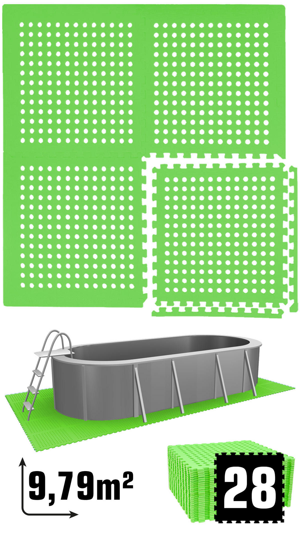 POOLMATTEN 9,8m² 28 EVA Matten 62 cm Grün - Grün, Kunststoff (62/62cm) - eyepower