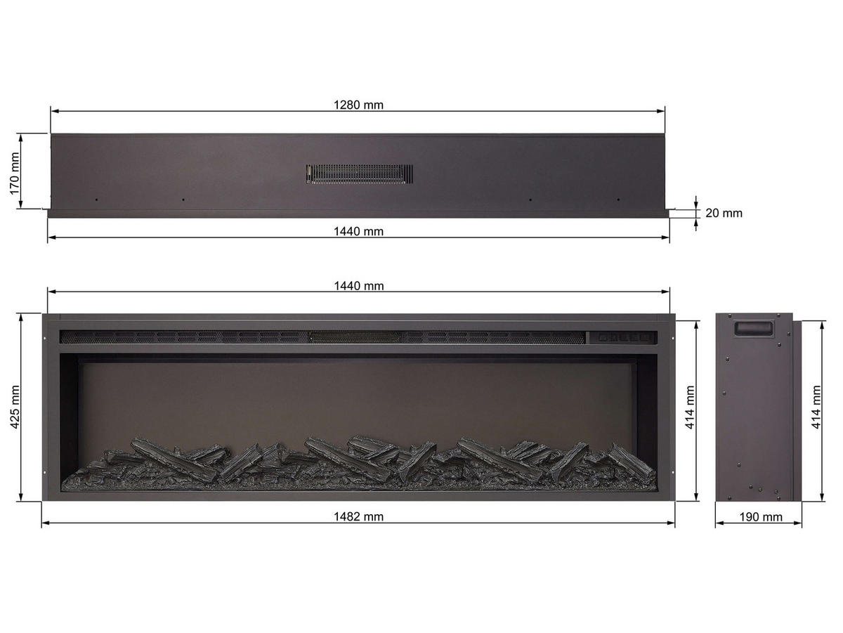 EINBAU-ELEKTROKAMINEINSATZ AF58 Multicolor – Breite 110 cm, 3D-Flammeneffekt, mehrfarbige Flammen, Heizfunktion - Schwarz, Glas/Metall (148.2/42.5/19cm) - ArtiFlame
