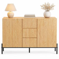 SIDEBOARD in Naturfarben Kommode mit geometrischer Struktur, Doppeltüren und Schublade für Esszimmer, B115.5/T40/H76cm - Schwarz/Naturfarben, Holzwerkstoff/Metall (115.5/76/40cm) - STILVORA