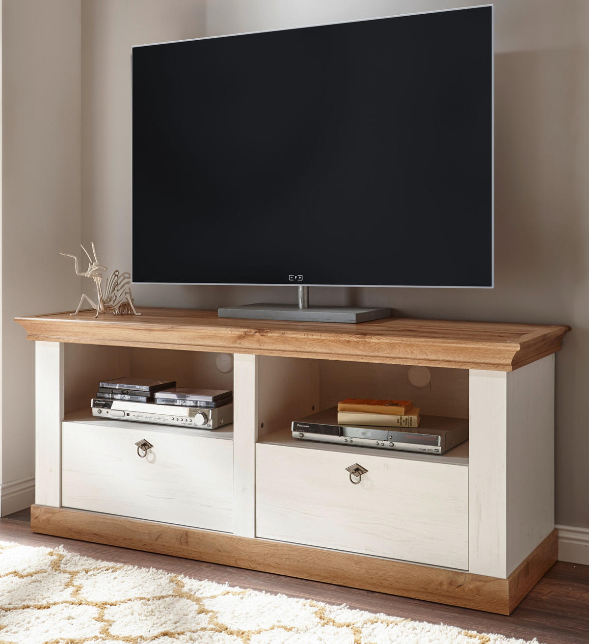 TV-LOWBOARD weiß Pinie, Eiche Wotan 150 cm, TV Unterteil mit Komforthöhe - Silberfarben/Eiche Wotan, Holzwerkstoff/Metall (152/64/52cm) - Furn.Design