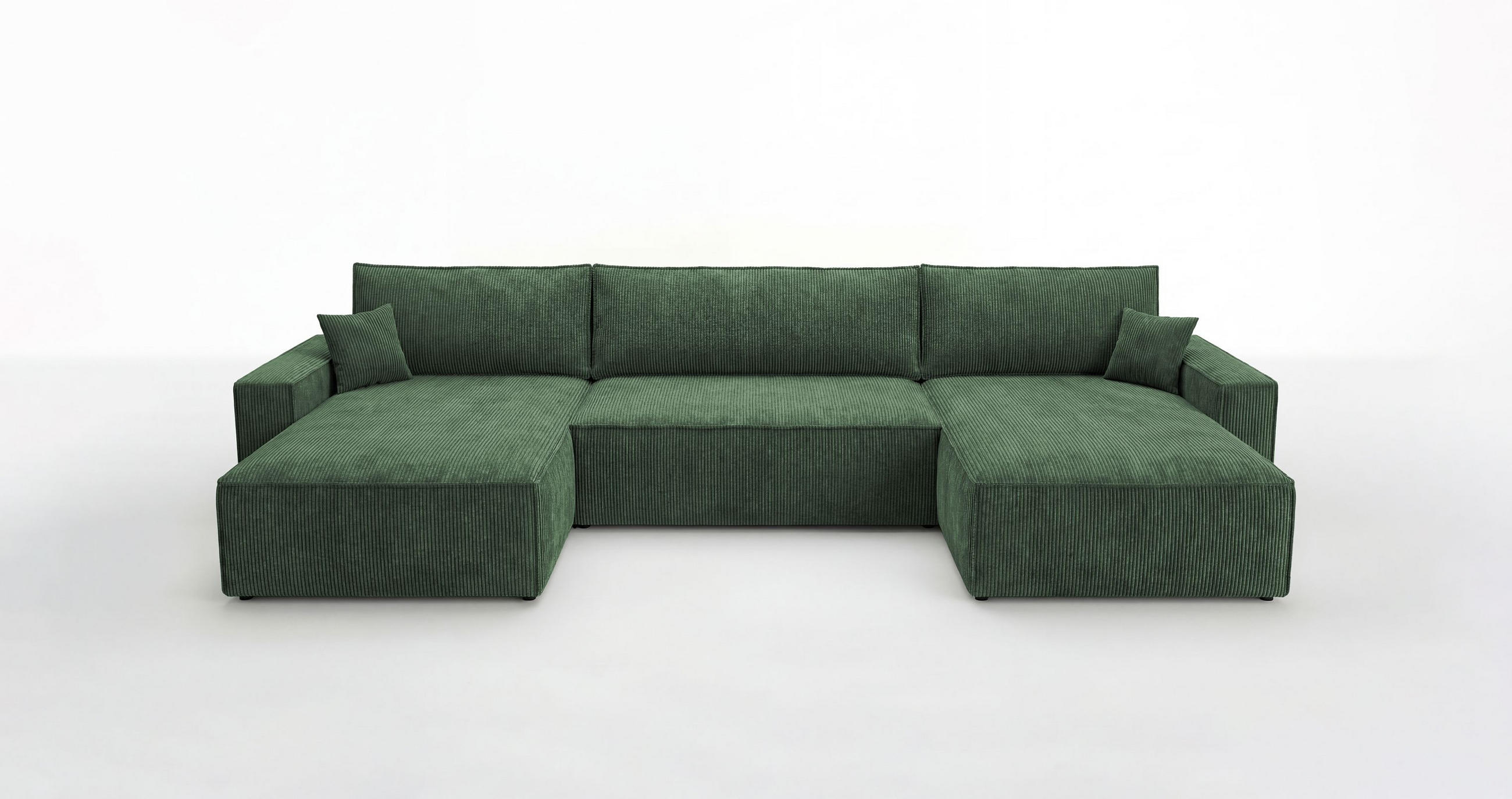 SEDACÍ souprava VIENNA tvar U zelená manšestr Poso 14 - funkce spaní, úložný prostor - zelená barva, textil (385/86/185cm) - Cornero