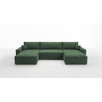 SEDACÍ souprava VIENNA tvar U zelená manšestr Poso 14 - funkce spaní, úložný prostor - zelená barva, textil (385/86/185cm) - Cornero