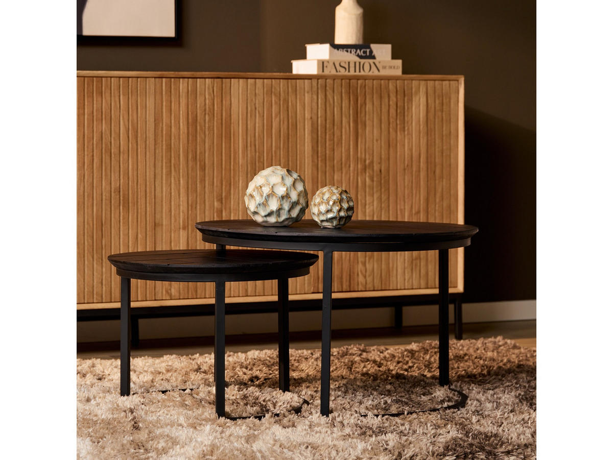 COUCHTISCH Tiko Eiche 70 cm / 70 cm + 50 cm / 50 cm Schwarz - Schwarz, Holz (70/70/45cm)
