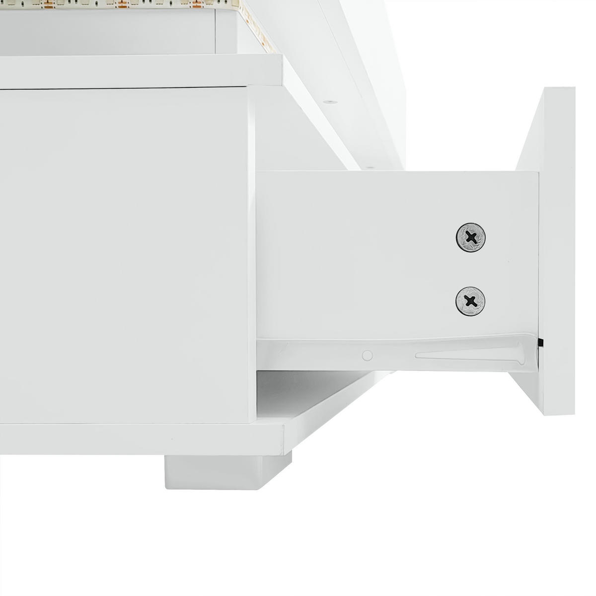 COUCHTISCH 100/50/44 cm hydraulisch höhenverstellbar mit LED-Beleuchtung und 2 Schubladen - Weiß, Holzwerkstoff (100/50/44cm) - OKWISH