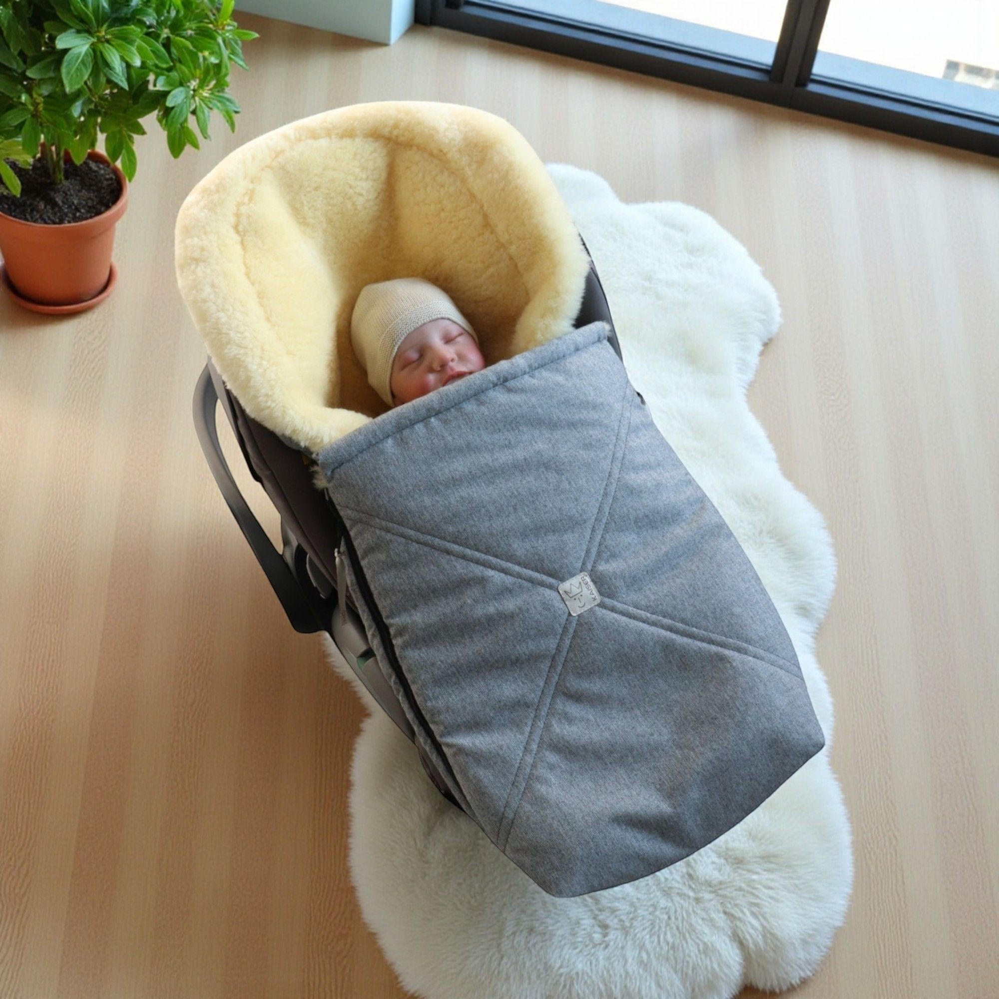 LAMMFELL-BABYSCHALENFUSSSACK Emmy, light grey melange - Grau, Fell (37/10/80cm) - Kaiserbaby