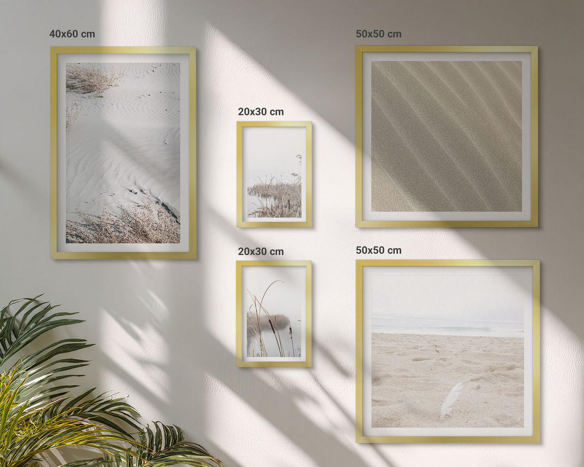 WANDBILDER 5er Set - 50x50 cm & 20x30 cm & 40x60 cm Goldrahmen - Vegetation am Wasser im Sommer - Goldfarben, Kunststoff (40/60cm) - ArtPrintCave