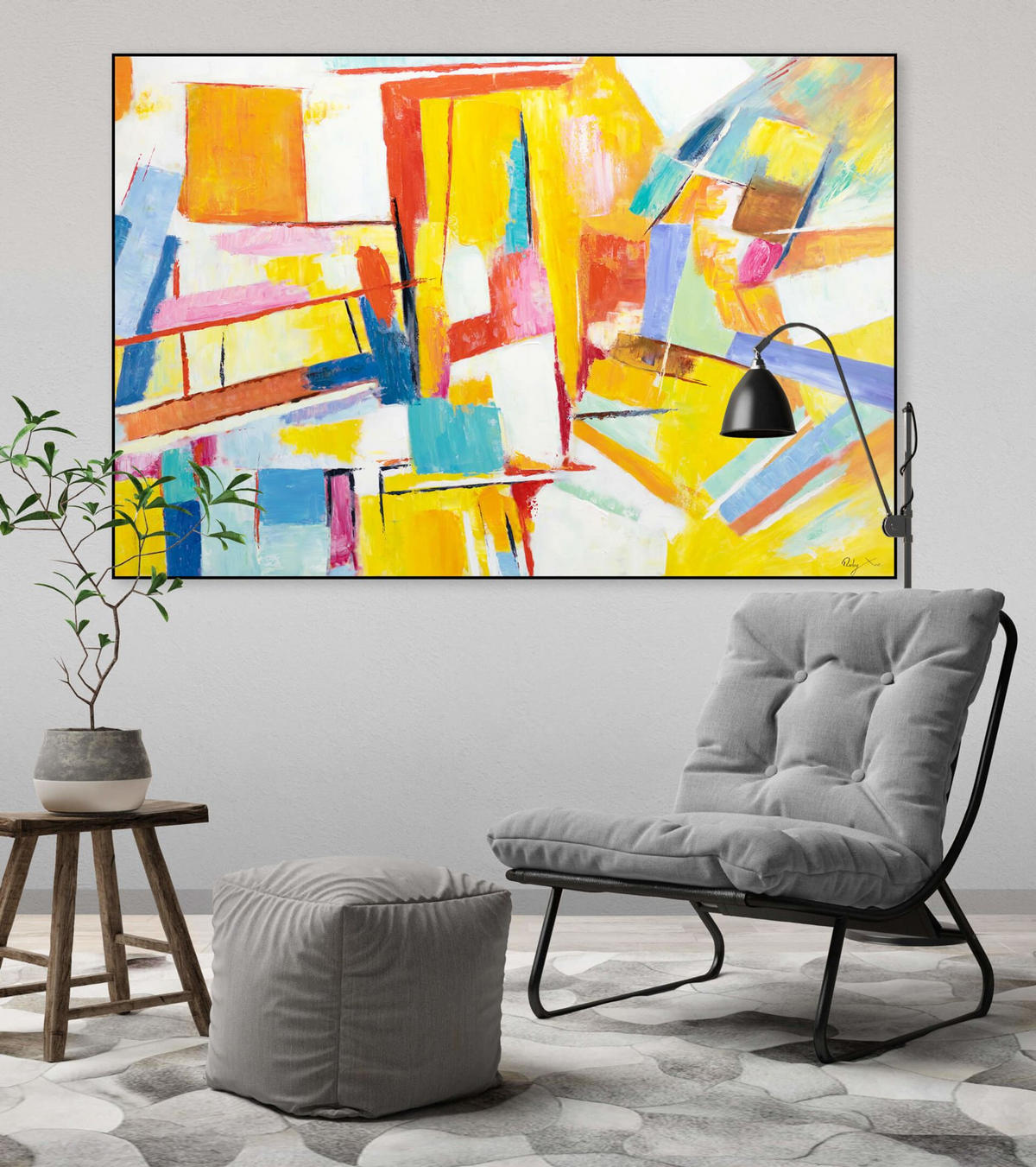 ACRYLBILD HANDGEMALT 120/80 cm - Blau/Gelb, Holz/Textil (120/80cm) - KUNSTLOFT