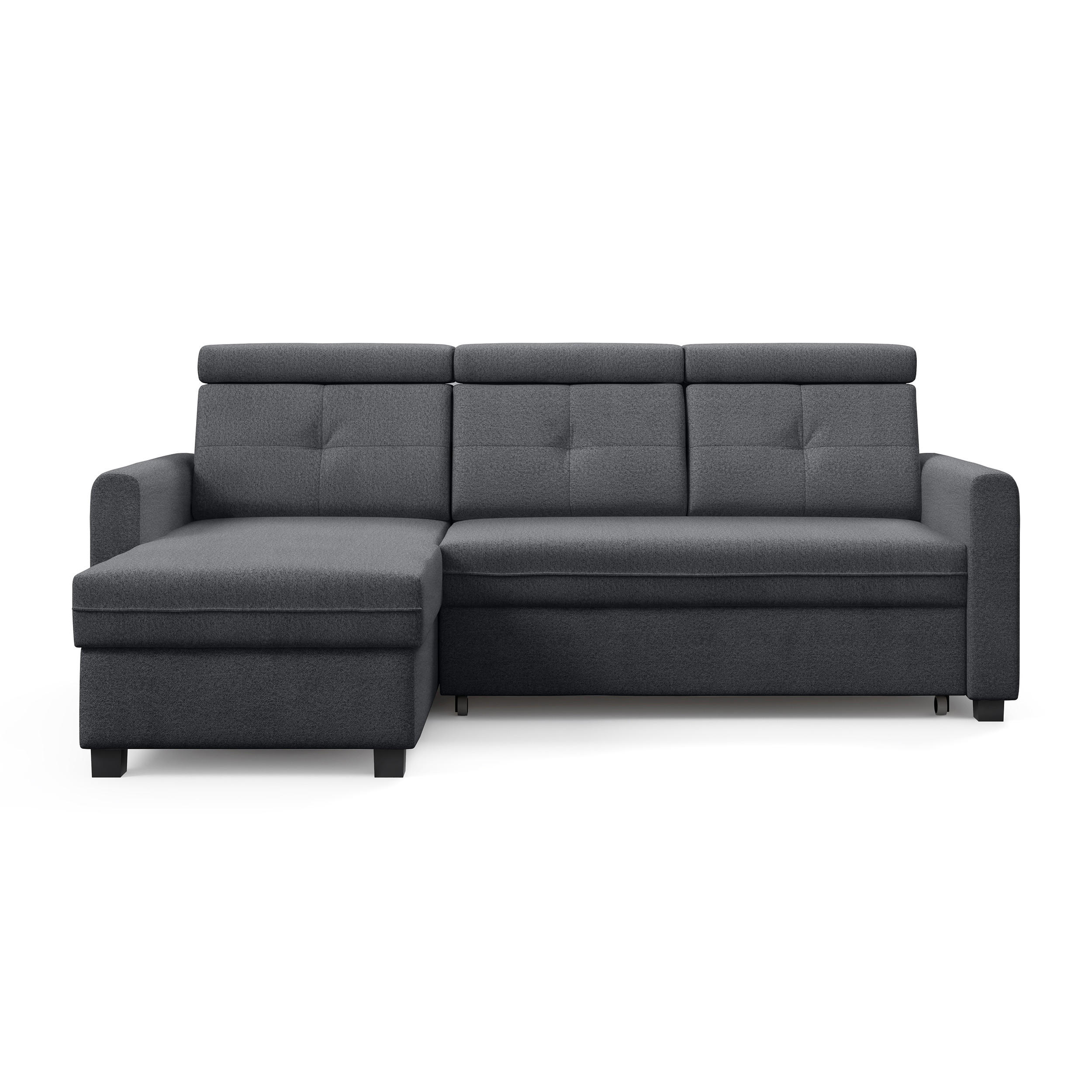 ECKSCHLAFSOFA Milano, Dunkelgrau, links - Dunkelgrau/Schwarz, Textil (217/166cm) - Beautysofa