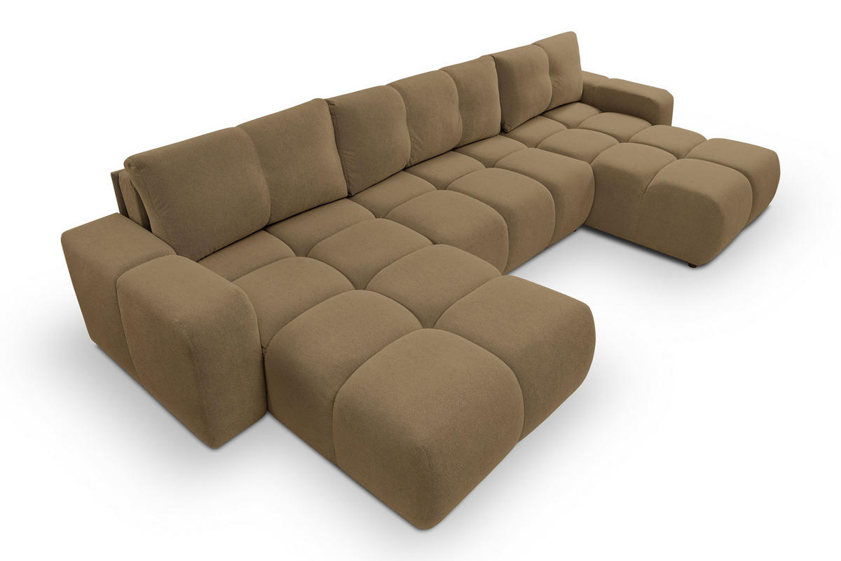 WOHNLANDSCHAFT DUCA U Beige Jersey mit Schlaffunktion - Beige, Holz (359/88/177cm) - MASSENO