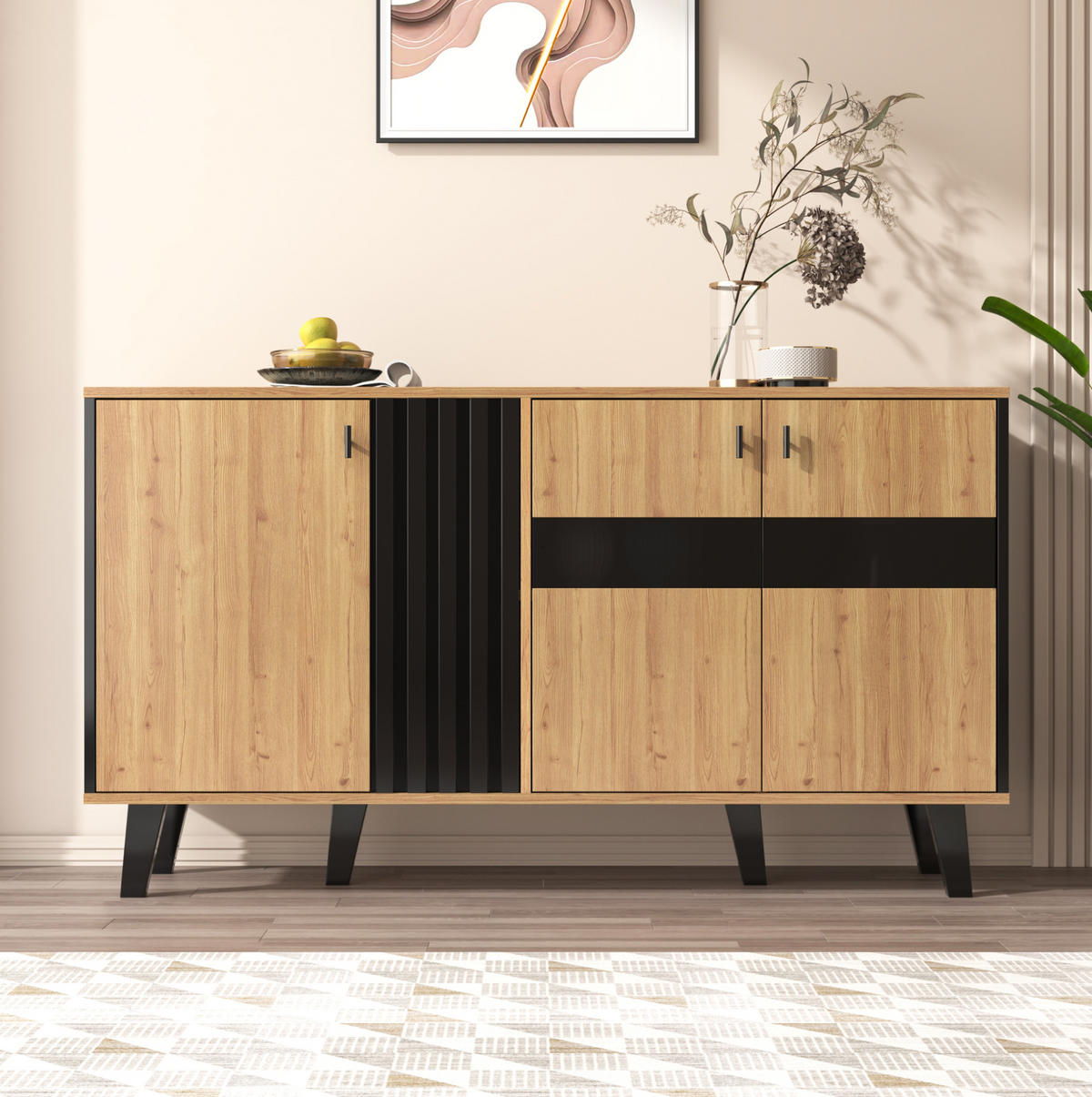 SIDEBOARD mit 3 Türen 140 x 78,5 x 41 cm Holzoptik Schwarz - Braun, Glas (140/78.5/41cm) - Meubliv