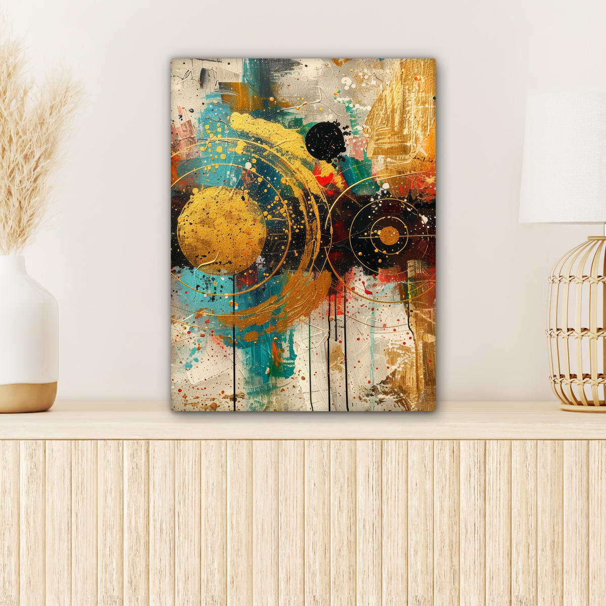 LEINWANDBILD - Abstrakt - Kunst - Gold - Modern - 30x40 - Bilder - Multicolor, Textil (30/40cm) - MuchoWow