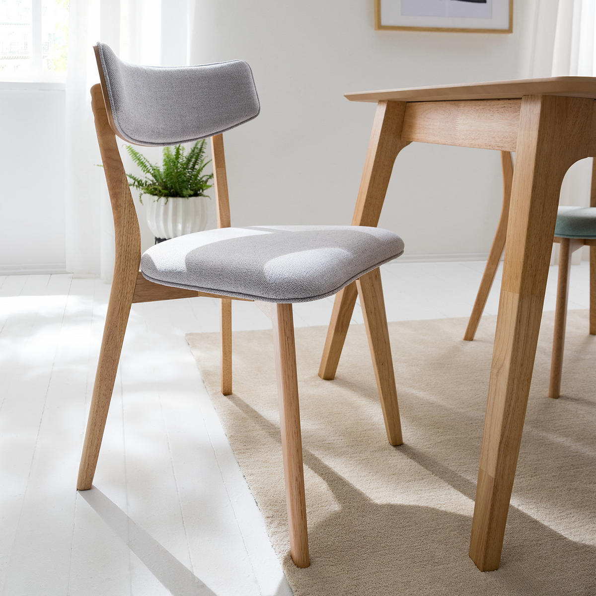 ESSZIMMERSTUHL - Webstoff / Gummibaum massiv - Hellgrau, Textil (50/79/50cm) - home24