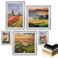 WANDBILDER 5er Set - 50x50 cm & 20x30 cm & 40x60 cm Silberner Rahmen - Whisky, Wein, Champagner, Kaffee, Alkohol - Silberfarben, Kunststoff (40/60cm) - ArtPrintCave