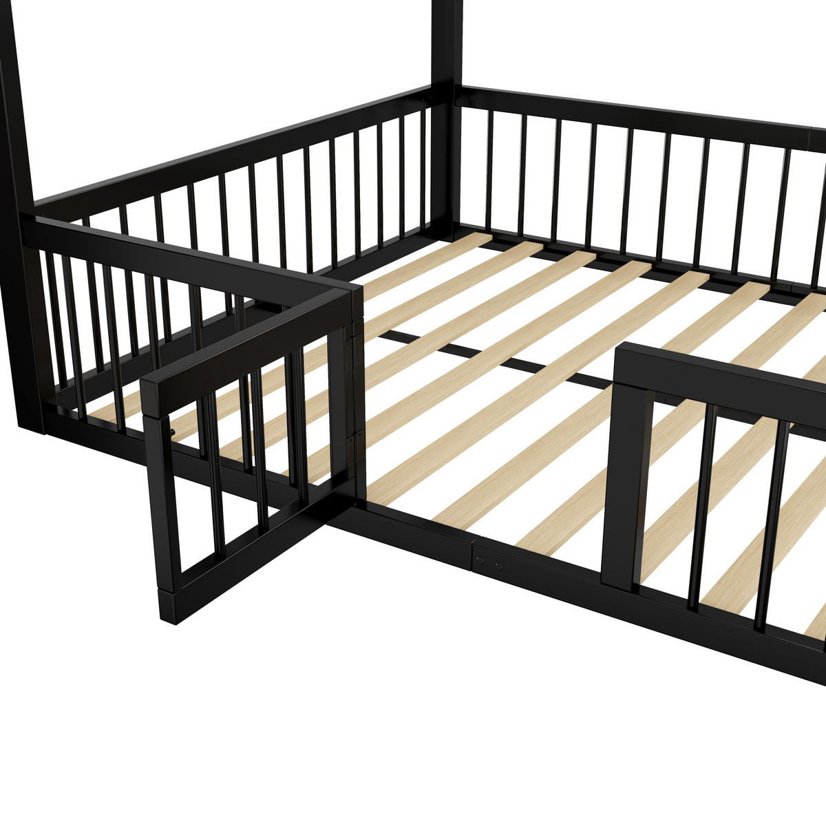 HAUSBETT 140/200 cm DE-04622, mit Brüstung und Haus-Zierleisten in Schwarz - Schwarz, Metall (140/200cm) - ComfortXL