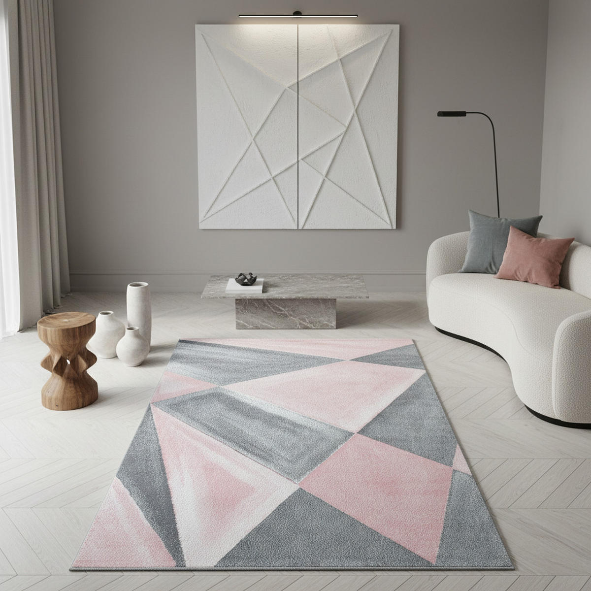 TEPPICH Kurzflor Geometrisch Polypropylen Wohnzimmer Pink Rechteckig 140x200 - Rosa, Textil (140/200cm) - KADIMA DESIGN