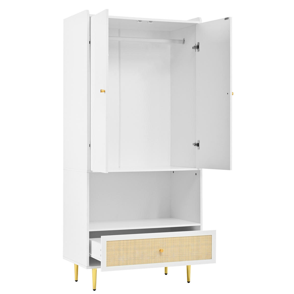 KLEIDERSCHRANK, Spanplatte mit Rattan-Schublade & Kleiderstange, 80/48/175 cm, Weiß/Natur - Weiß, Holzwerkstoff (80/175/48cm) - Redom