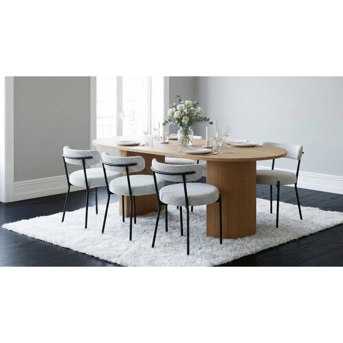 ESSGRUPPE 7-TLG. Kyoto Naturfarben, Weiß - Naturfarben/Weiß, Textil/Metall (210/75/100cm) - ebuy24