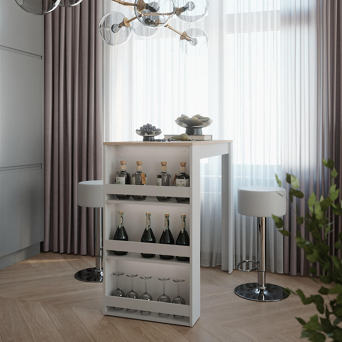 BARTISCH-SET Repose Weiß/Sonoma 57 x 117 cm mit 2 Barhockern - Weiß/Sonoma Eiche, Holzwerkstoff (117/57/106cm) - Vicco