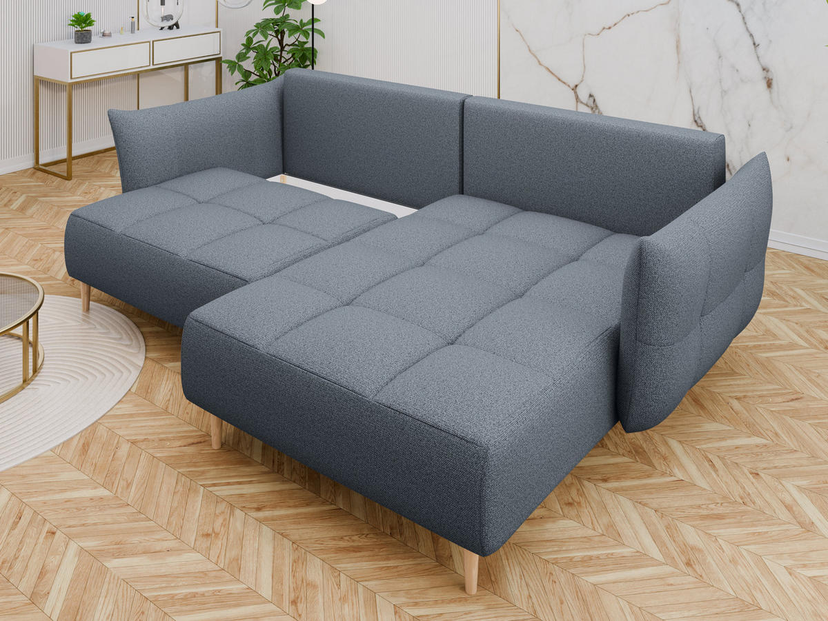 ECKSOFA RAIN: Universell klappbar mit Stauraum aus grauem LOFT-Stoff - Grau, Holz (267/172cm) - Panda Möbel
