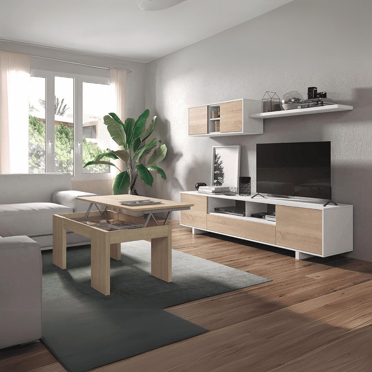 COUCHTISCH mit hochklappbarer Platte L100 cm - Kendra - Eiche Artisan, Holzwerkstoff (100/50/43cm) - Calicosy