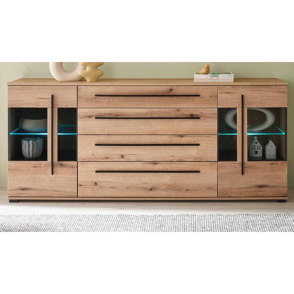 Thumbnail - Furn.Design Sideboard, Eiche, Kunststoff, Nachbildung,Eiche, Uni, 2 Fächer, 4 Schubladen, Rechteckig, 200x86x42 cm, FSC ...