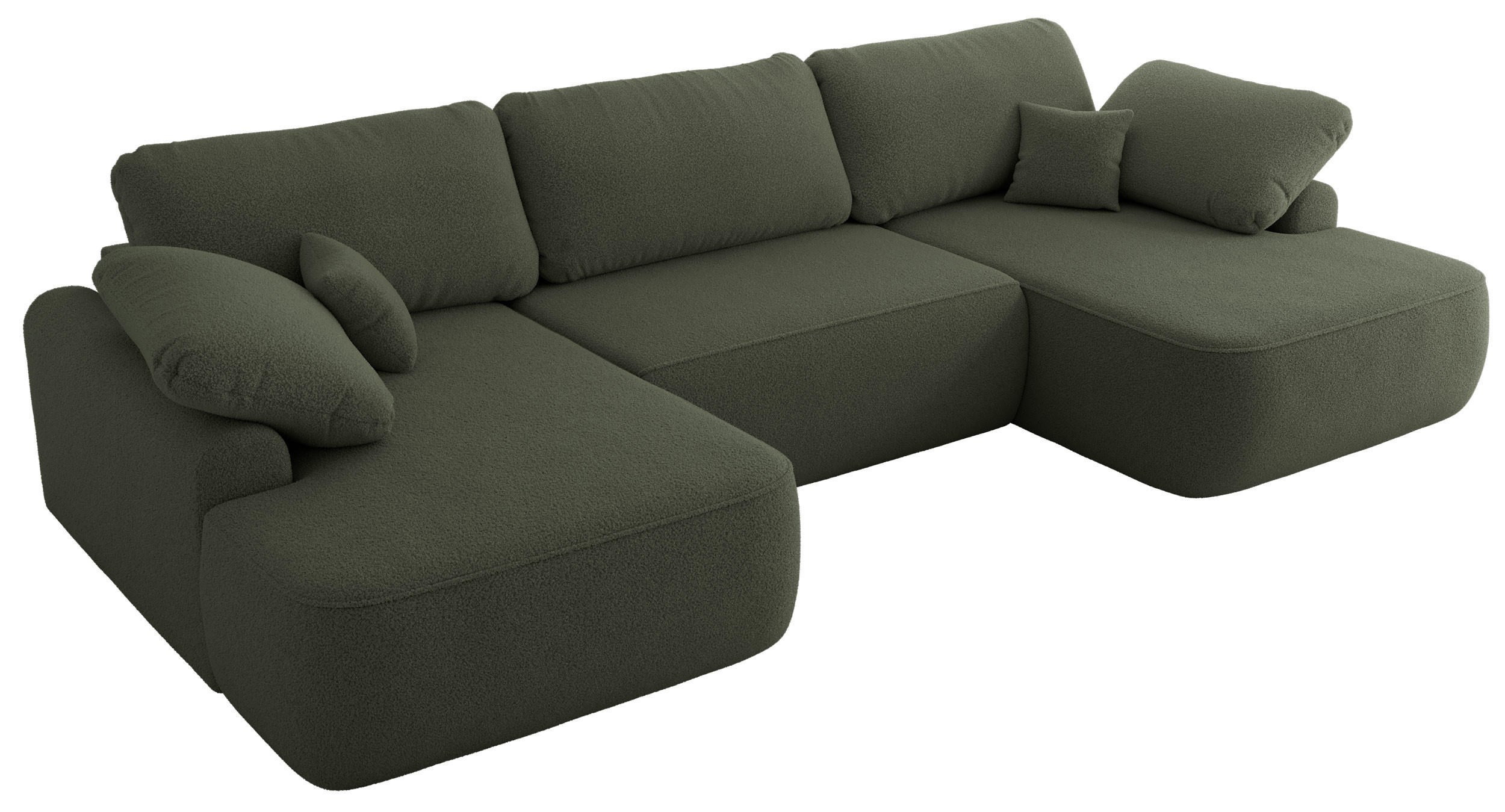 WOHNLANDSCHAFT CUBO U Dunkelgrün Boucle - Dunkelgrün/Schwarz, Kunststoff/Textil (370/100/187cm) - MKS