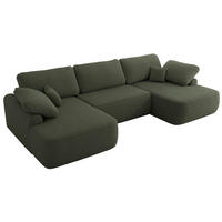 WOHNLANDSCHAFT CUBO U Dunkelgrün Boucle - Dunkelgrün/Schwarz, Kunststoff/Textil (370/100/187cm) - MKS