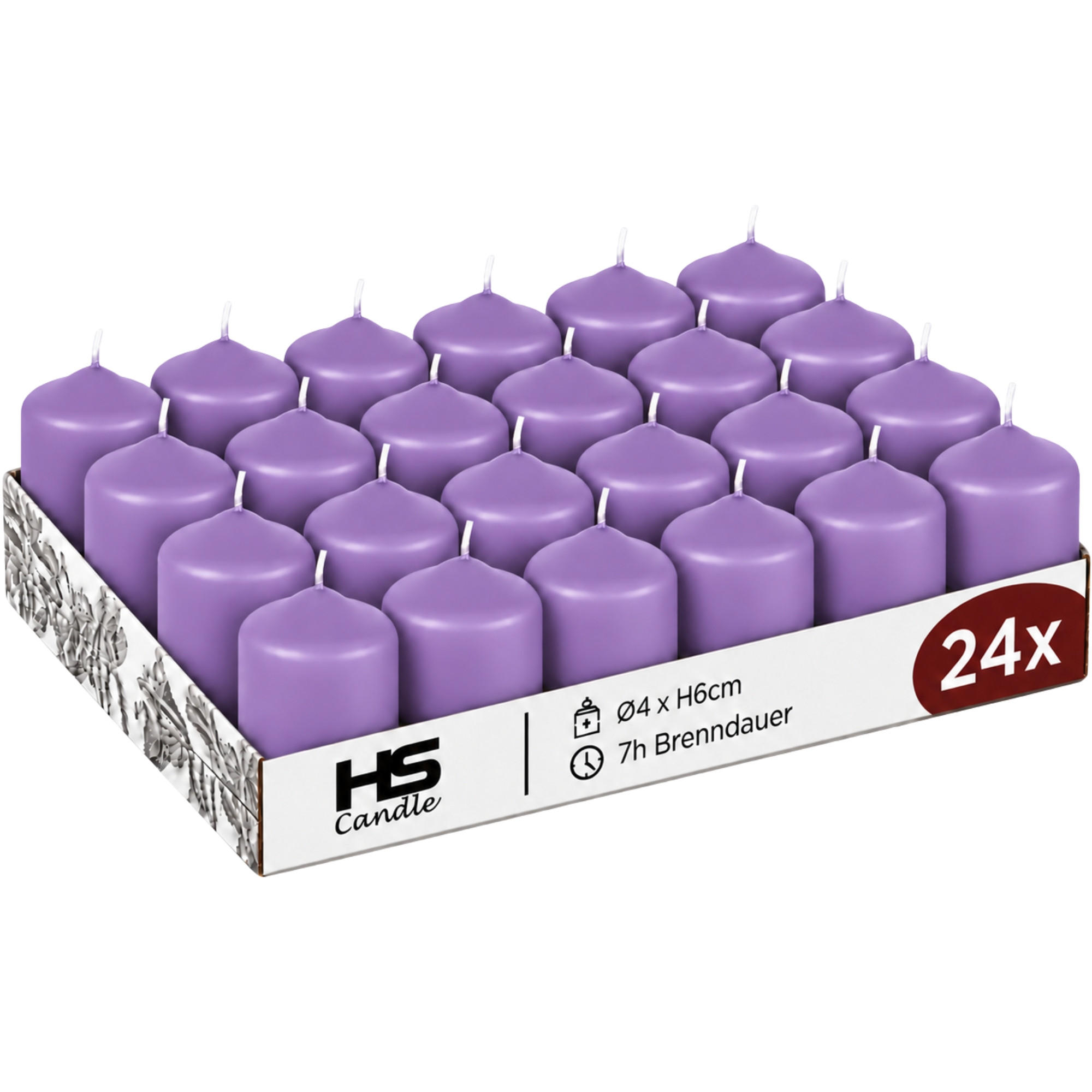 STUMPENKERZEN Ø4xH6 cm Lila 24er-Pack - Lila, Naturmaterialien (4/6cm)