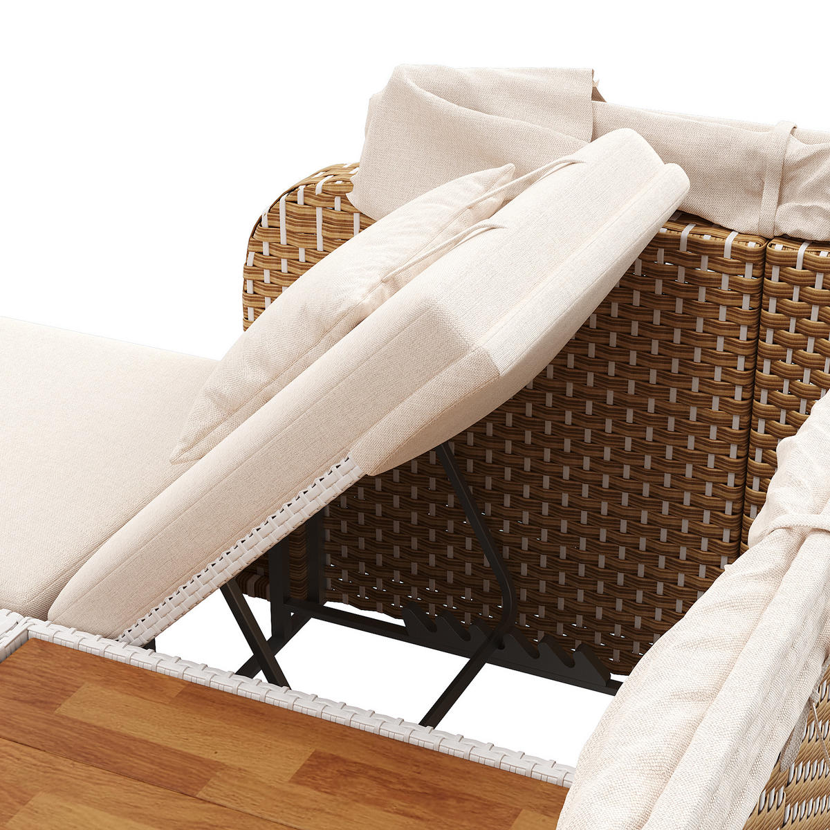 SONNENLIEGE aus Rattan 192x160x137cm in Beige mit klappbarem Sonnensegel - Beige, Metall (160/137/192cm) - Modfu
