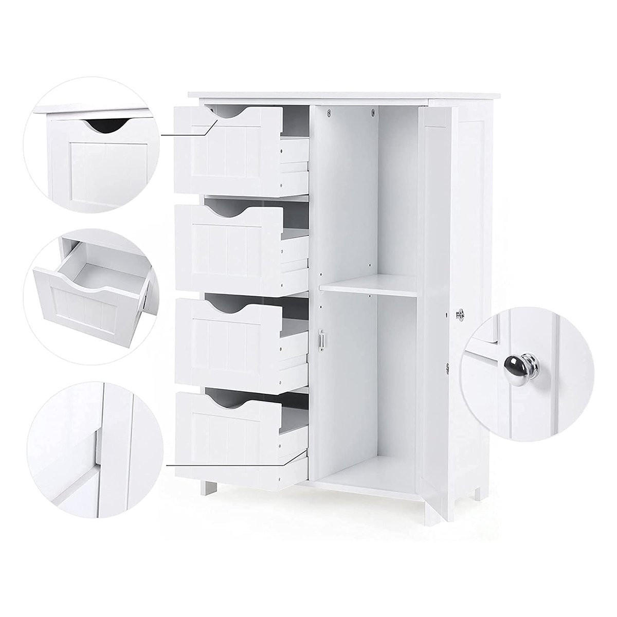 MIDISCHRANK mit 1 Tür und 4 Schubladen - L55cm - Weiß, Holzwerkstoff (30/81/55cm) - Calicosy