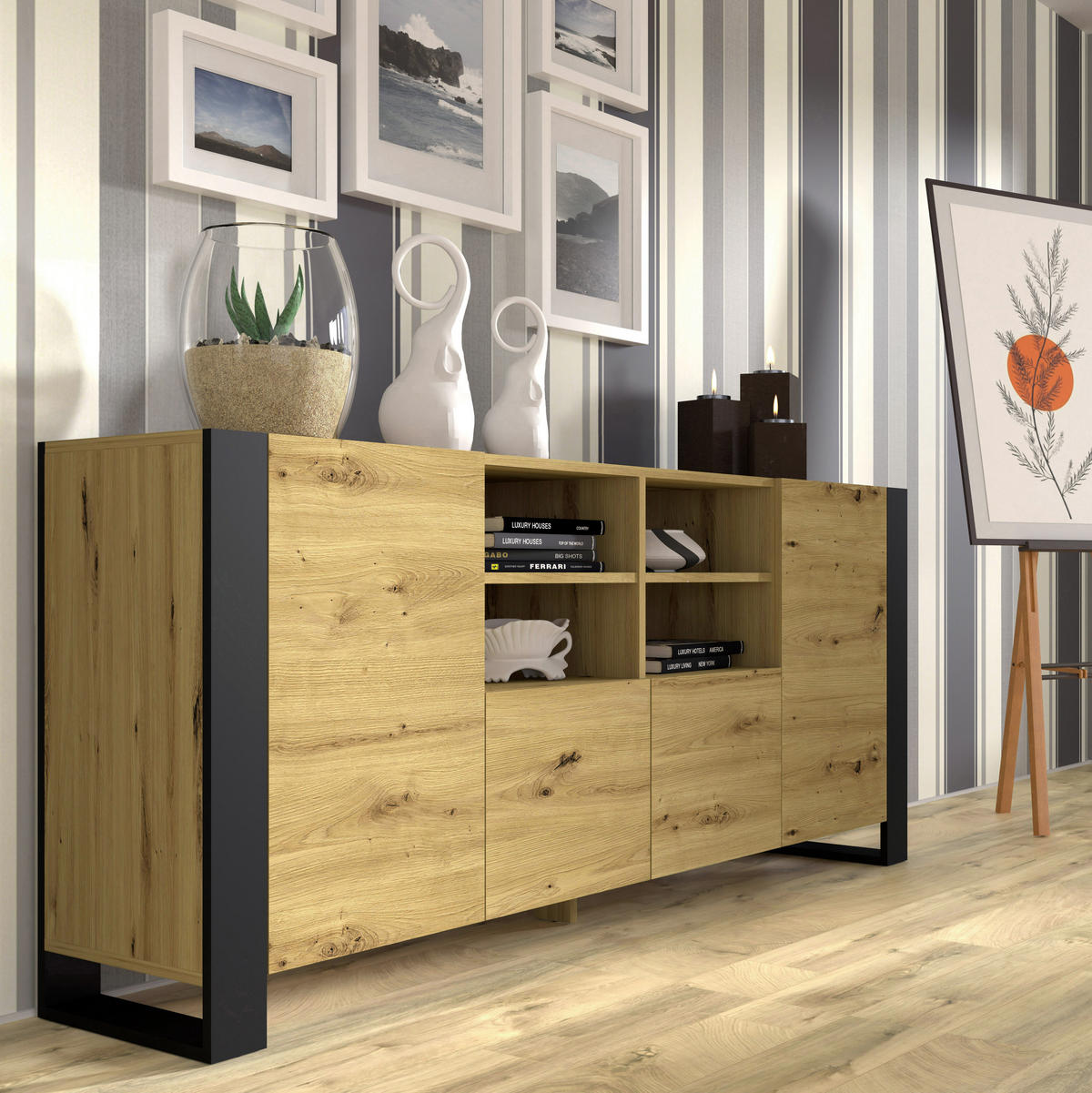KOMMODE Artisan, Schwarz 188/84/40 - Schwarz, Holzwerkstoff (188/84/40cm) - RAUMHIRSCH FURNITURE