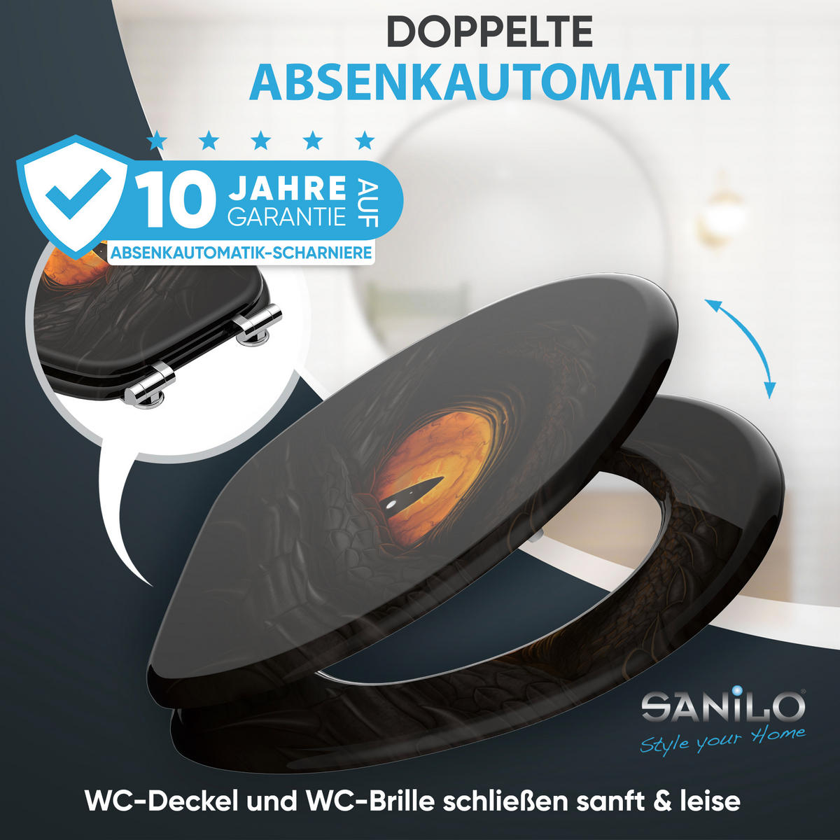 WC Sitz mit Absenkautomatik Eye - Schwarz, Holzwerkstoff (38/6/47cm) - Sanilo