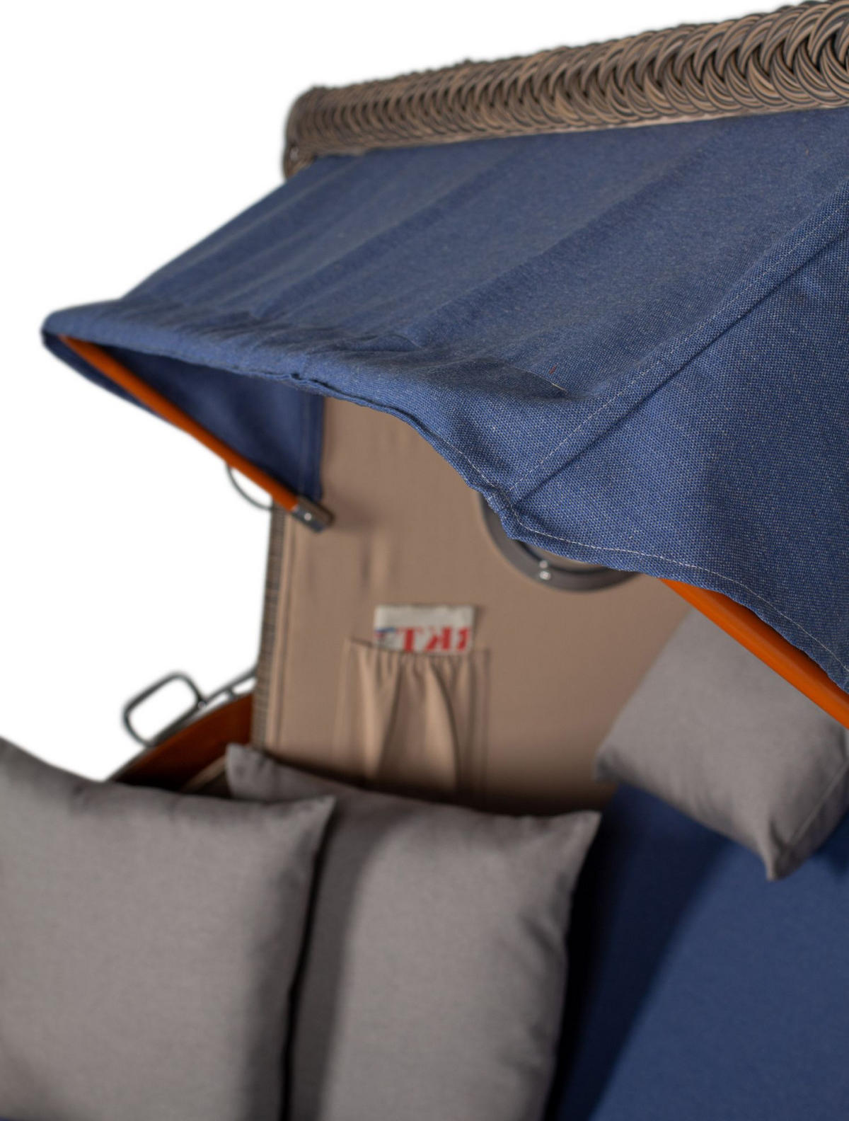 STRANDKORB Komplettset: Ammersee Mahagoni Bullauge - PE grau - Modell 595 - Blau/Grau, Holz/Kunststoff (125/165/80cm) - bene living