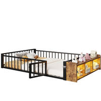 FLACHBETT 140/200 cm Schwarz mit Schutzgeländer, LED-Leisten, ohne Matratze - Schwarz, Metall (140/200cm) - MIVRAY
