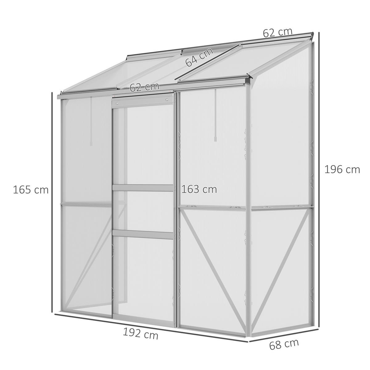 FOLIENGEWÄCHSHAUS, Silber, Aluminium, Polycarbonat - Hellgrau, Metall (68/196/192cm) - Outsunny