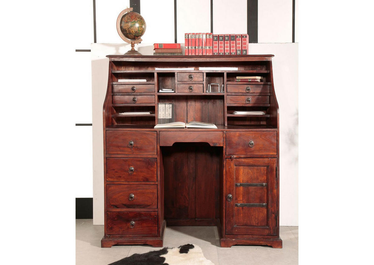 SEKRETÄR Akazie 128x58x138 nougat lackiert OXFORD #516 - Dunkelbraun, Holz (58/128/138cm) - Massivmoebel24