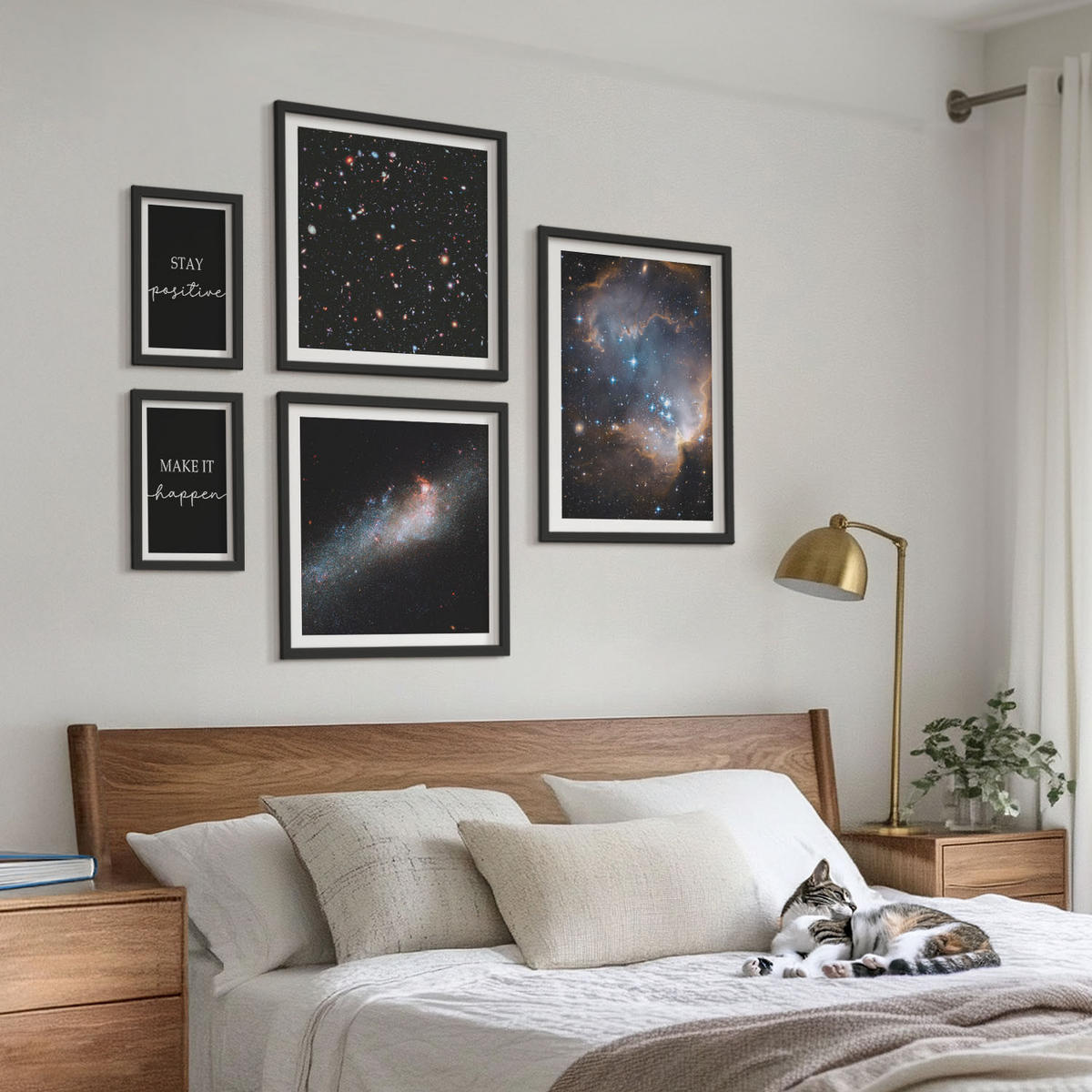 WANDBILDER 5er-Set - 50x50 cm & 20x30 cm & 40x60 cm Schwarzer Rahmen - Motivationsslogans Sterne Weltraum - Schwarz, Kunststoff (40/60cm) - ArtPrintCave