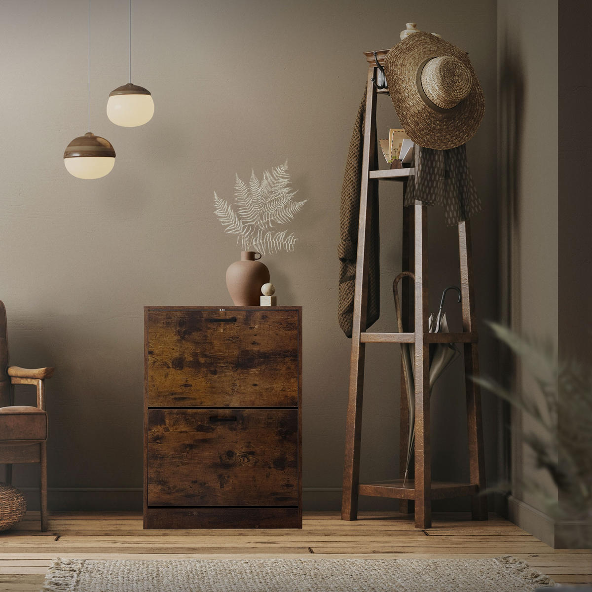 SCHUHSCHRANK - Dunkelbraun, Holzwerkstoff (24/84/60cm) - ML-DESIGN