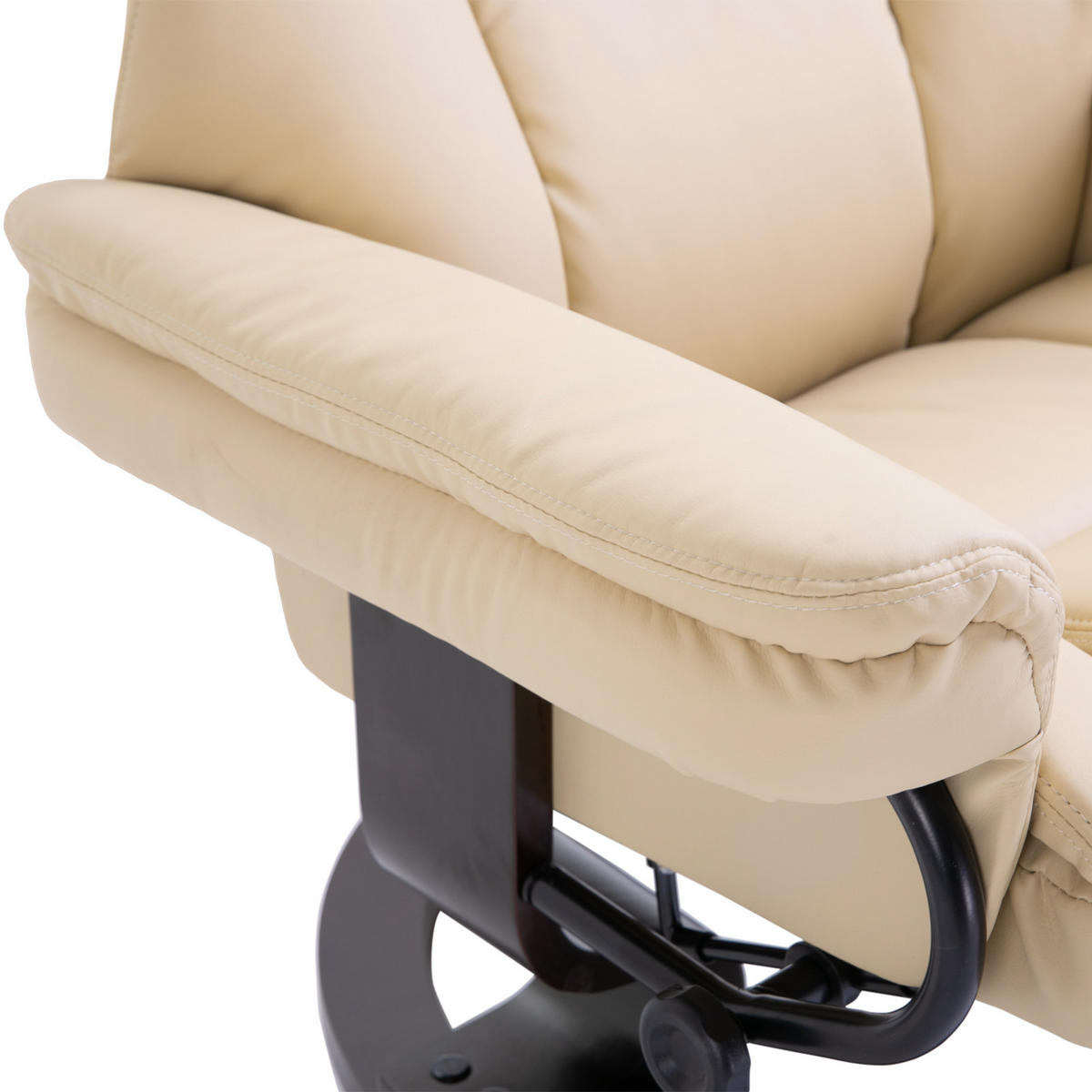 RELAXSESSEL mit Hocker, drehbarer Fernsehsessel, TV-Sessel mit Liegefunktion - Creme/Schwarz, Holz/Kunststoff (79/100/80cm) - HOMCOM