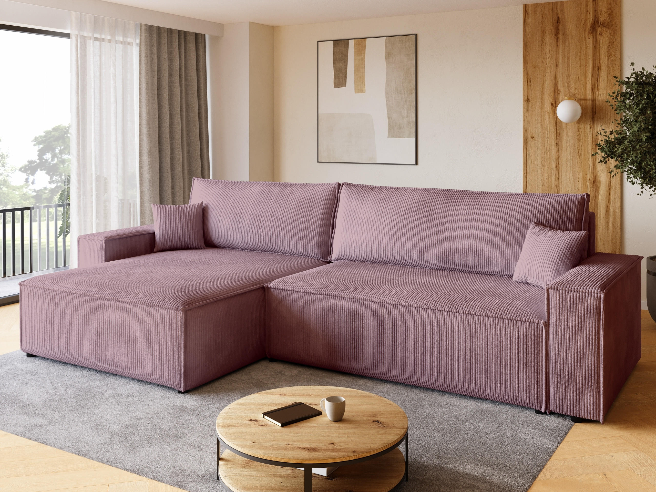 ECKSOFA ADI XL mit Schlaffunktion Puderrosa Cord - Rosa, Textil (272/143cm) - Bromarkt