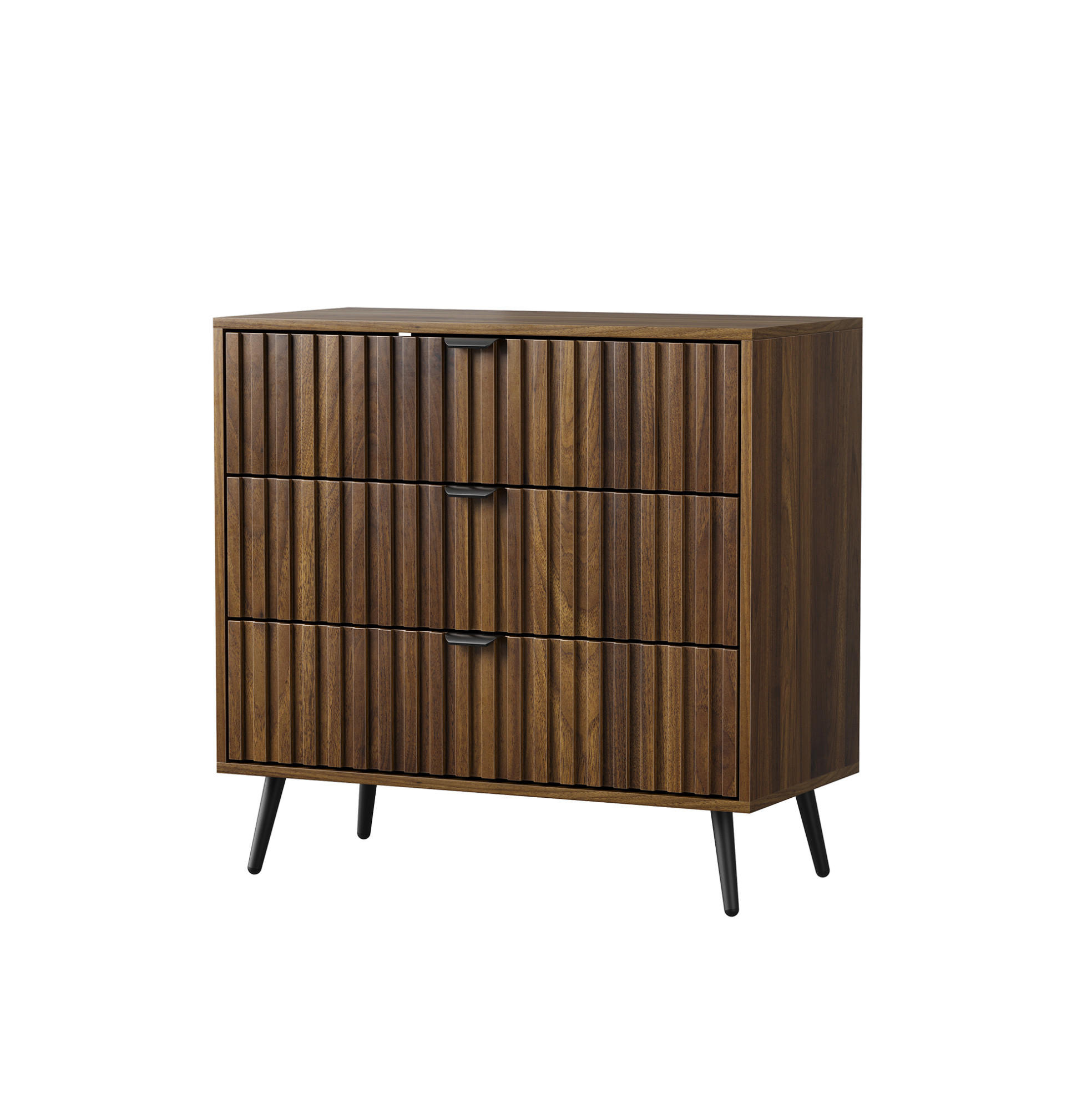 KOMMODE aus MDF 80x39x78 cm Walnuss mit 3 Schubladen und Metallbeinen - Walnussfarben, Holzwerkstoff (80/78/38cm) - Modfu