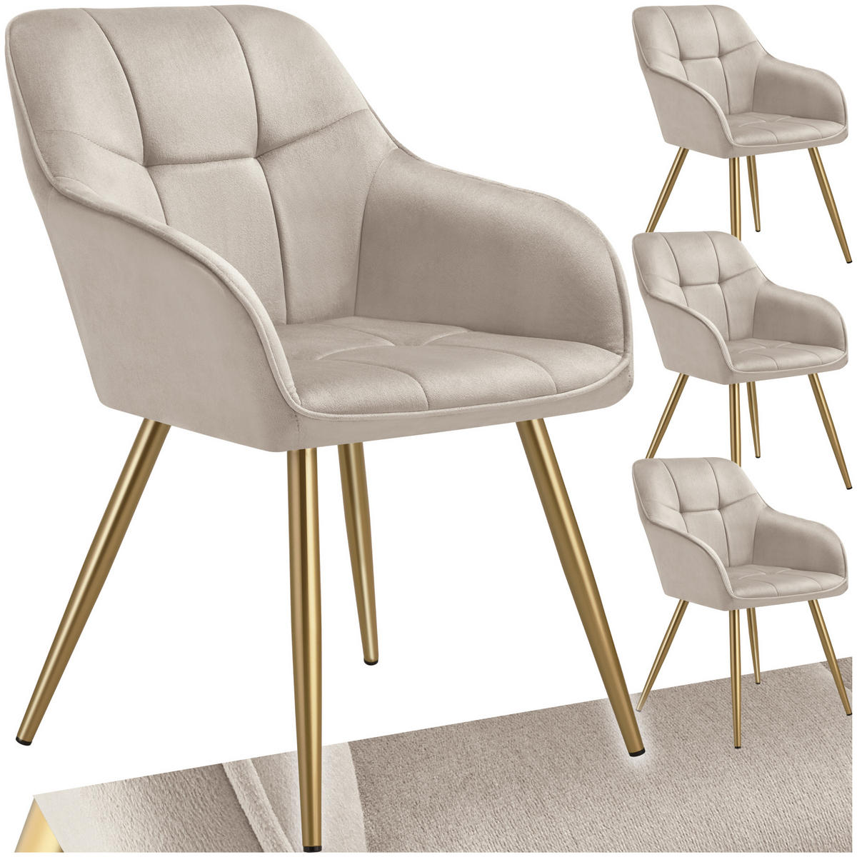 ESSZIMMERSTUHL 4er Set Marilyn,58 x 62 x 82 cm,taupe/gold - Taupe/Goldfarben, Kunststoff (58/82/62cm) - tectake