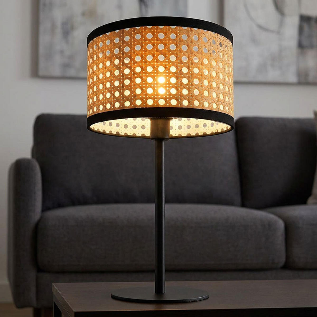 TISCHLEUCHTE Kunststoff Schwarz Bambus-Optik - Schwarz, Metall (23/23/40cm) - Globo Lighting