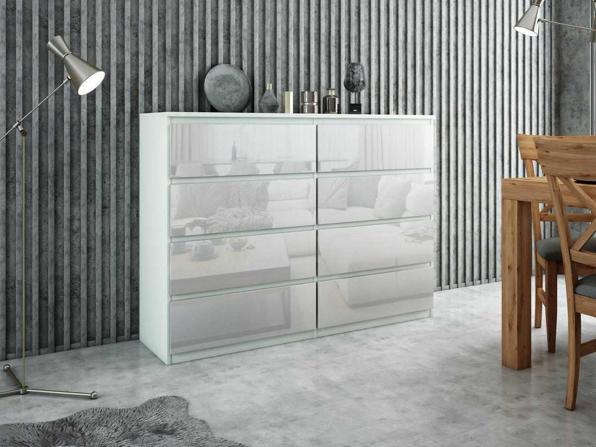 KOMMODE Weiß, Hochglanz 120/102/39 - Weiß Hochglanz/Weiß, Holzwerkstoff (120/102/39cm) - RAUMHIRSCH FURNITURE