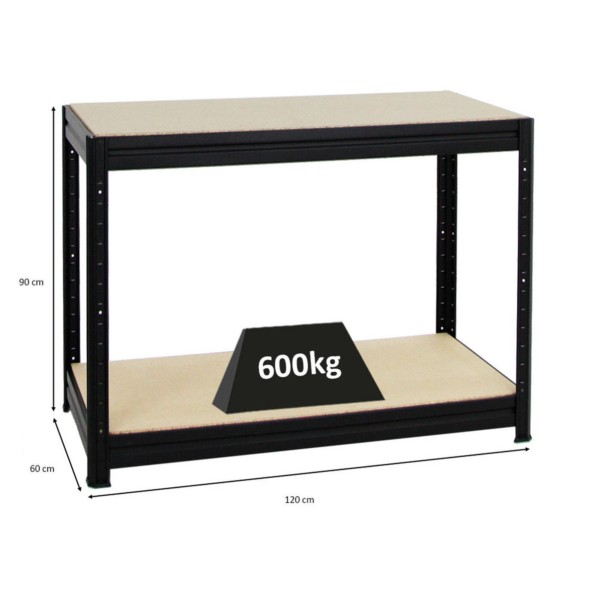 WERKBANK Dino höhenverstellbar 90x120x60 cm Traglast 600 kg Schwarz - Schwarz, Metall (120/87/60cm) - PROREGAL