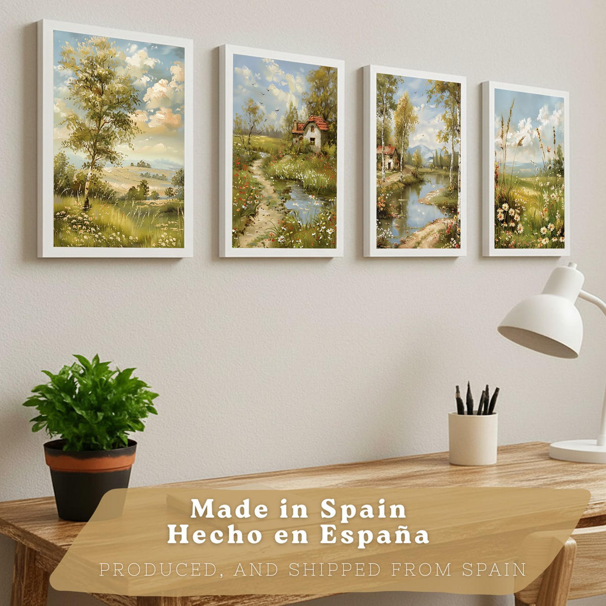 PLAKAT Sada 4 Jaro A3 Bílý rám - bílá, papír (29.7/1/42cm) - Nacnic