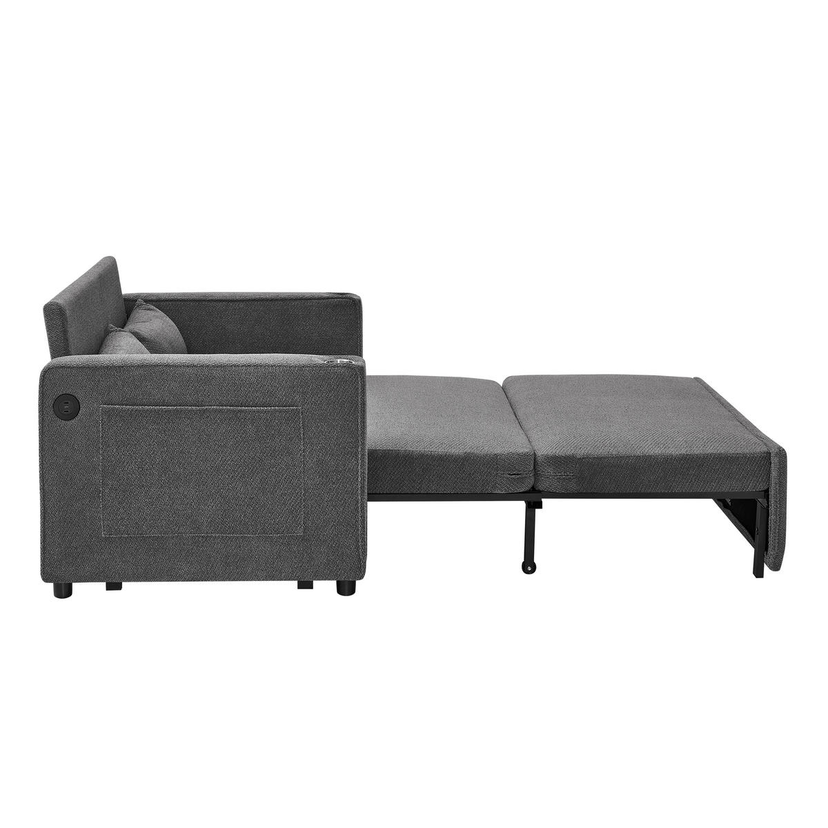 SCHLAFSOFA 134/82/73 cm Dunkelgrau mit USB Charging und Aufbewahrungstasche - Dunkelgrau, Textil (134/73/195cm) - Oxeza