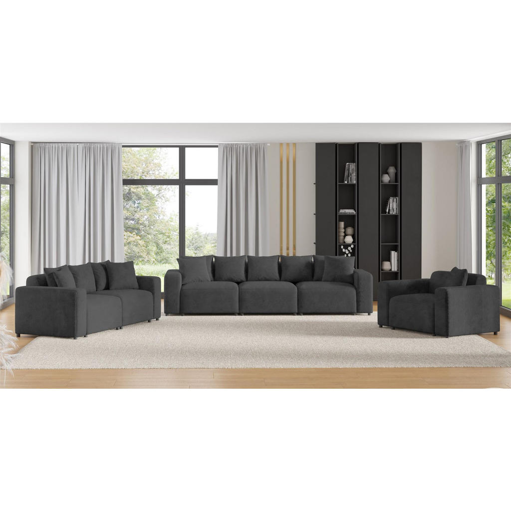 Thumbnail - Fun Möbel Sofaset, Dunkelgrau, Textil, 327x75x98 cm, Wohnzimmer, Sofas & Couches, Sitzgarnituren