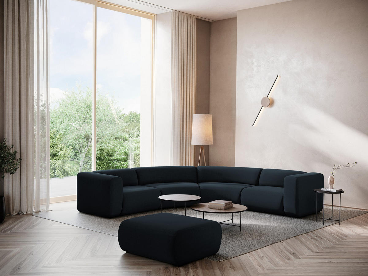 ECKSOFA Samt Stoff Blau - Blau/Schwarz, Kunststoff/Textil (318/318cm) - Makamii